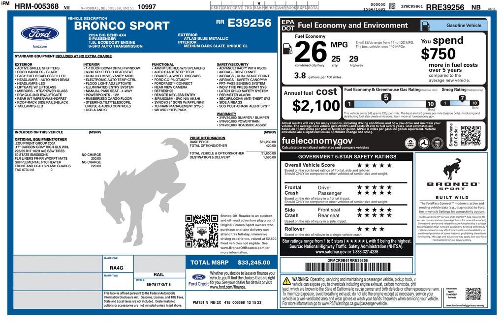 2024 Ford Bronco Sport Big Bend 4WD | BLIS | CarPlay / Android Auto