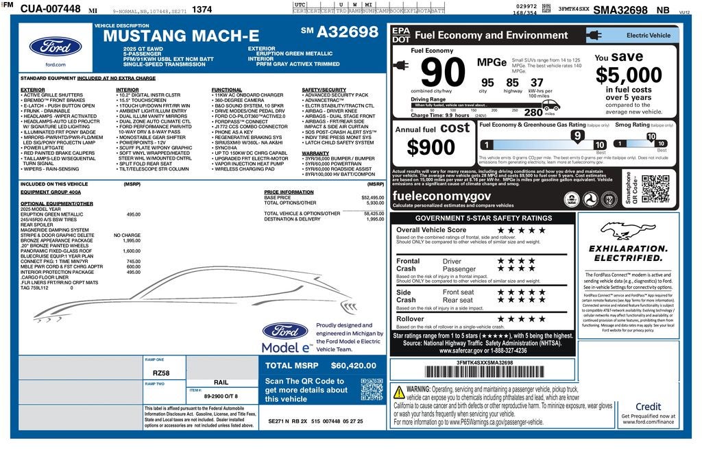 2025 Ford Mustang Mach-E GT AWD | Glass Roof | 360 Cam | Bronze Appear Pkg