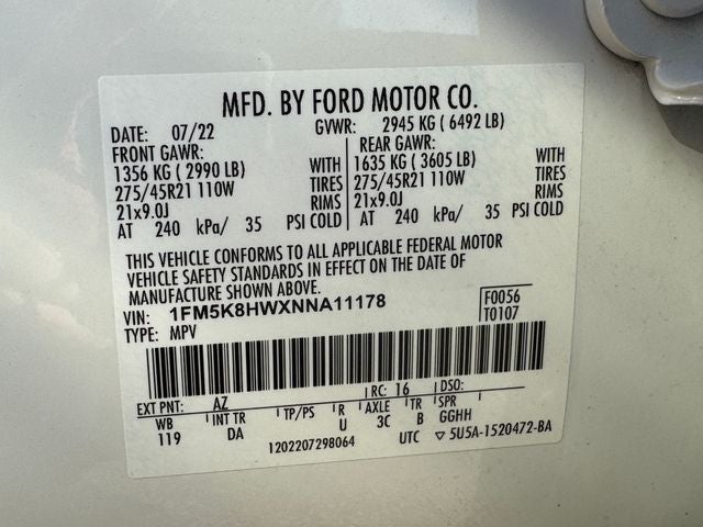 2022 Ford Explorer Platinum | Moonroof | Tech Pkg | Tow Pkg