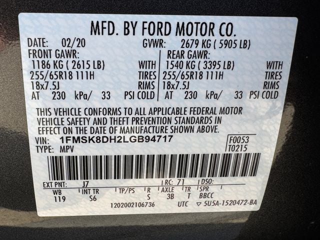 2020 Ford Explorer XLT | 4WD | Nav | 2nd Row Bench