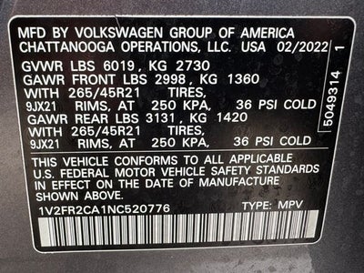 2022 Volkswagen Atlas 3.6L V6 SEL Premium R-Line