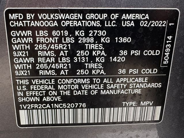 2022 Volkswagen Atlas 3.6L V6 SEL Premium R-Line